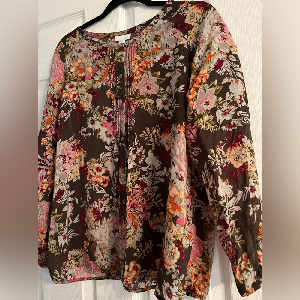JJill brown floral 3/4 sleeve top. size small